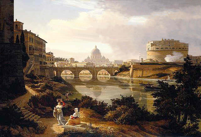 Roma, veduta verso il fiume Tevere, Castel Sant'Angelo e Basilica di San Pietro